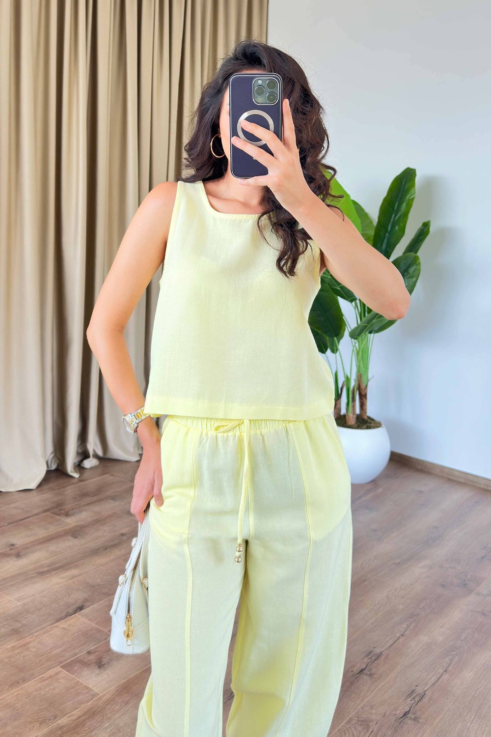 Basic Model Summer Sarı Keten Takım