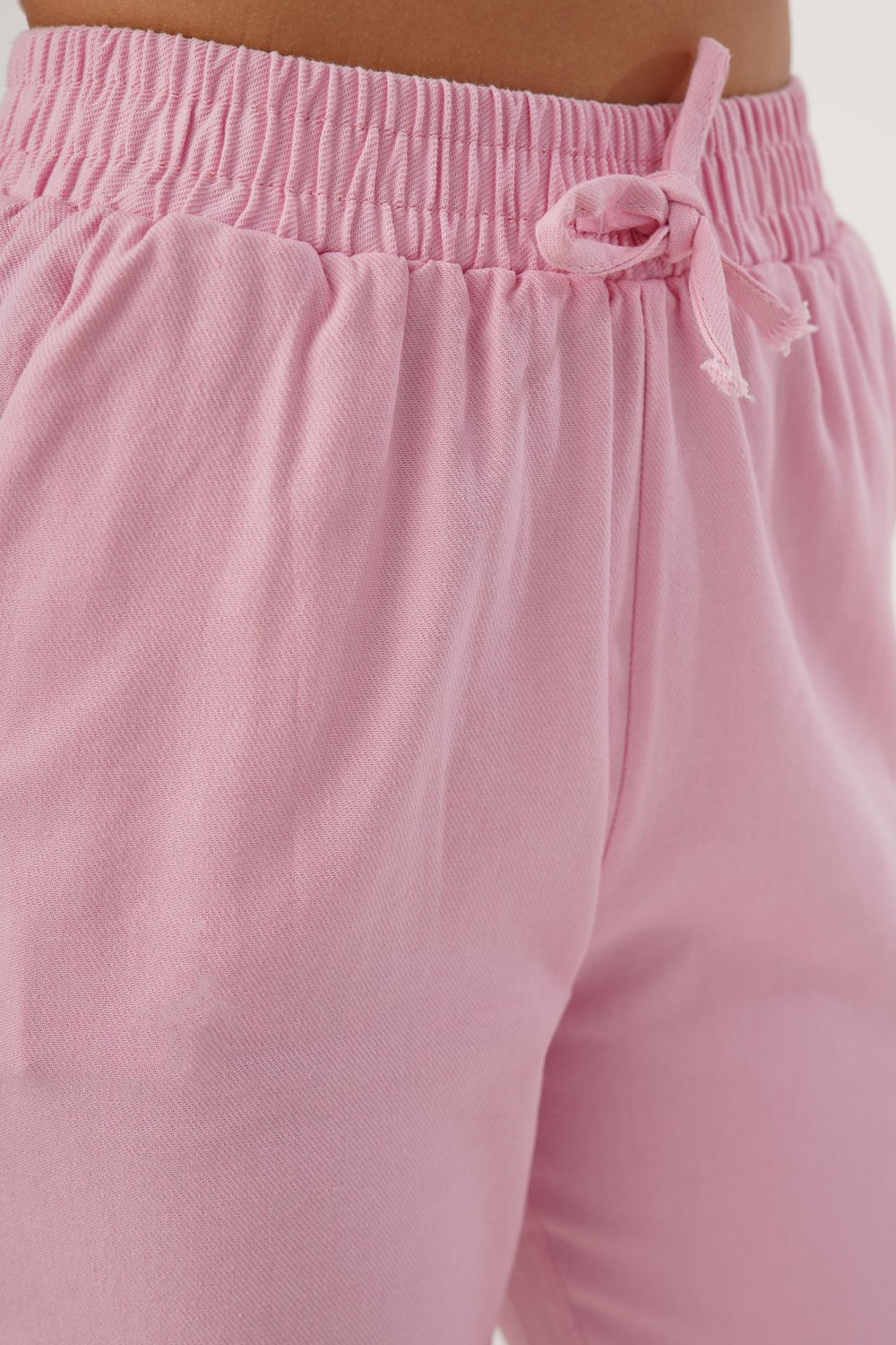 Bel Lastikli Gabardin Pembe Pantolon