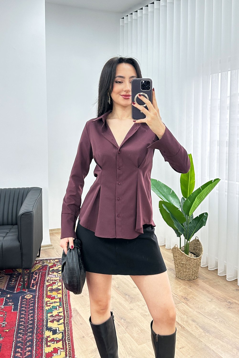 Belden Tam Oturtmalı Gipeli Mevsimlik Bordo Gömlek