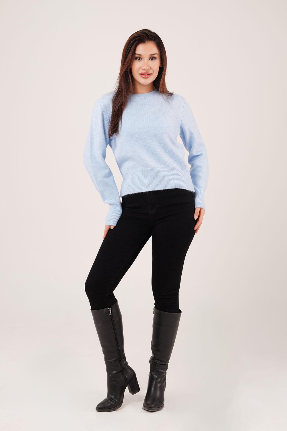 Bisiklet Yaka Düz Model Bebe Mavisi Triko Kazak