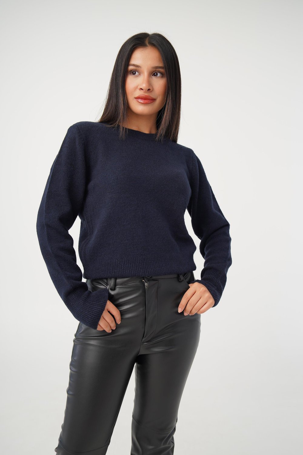 Bisiklet Yaka Düz Model Lacivert Triko Kazak