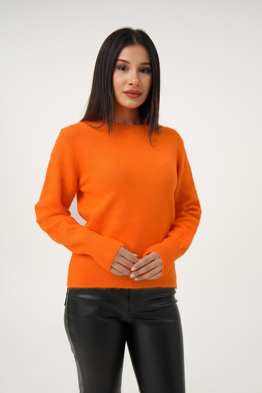Bisiklet Yaka Düz Model Oranj Triko Kazak