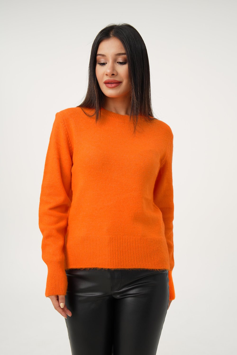 Bisiklet Yaka Düz Model Oranj Triko Kazak