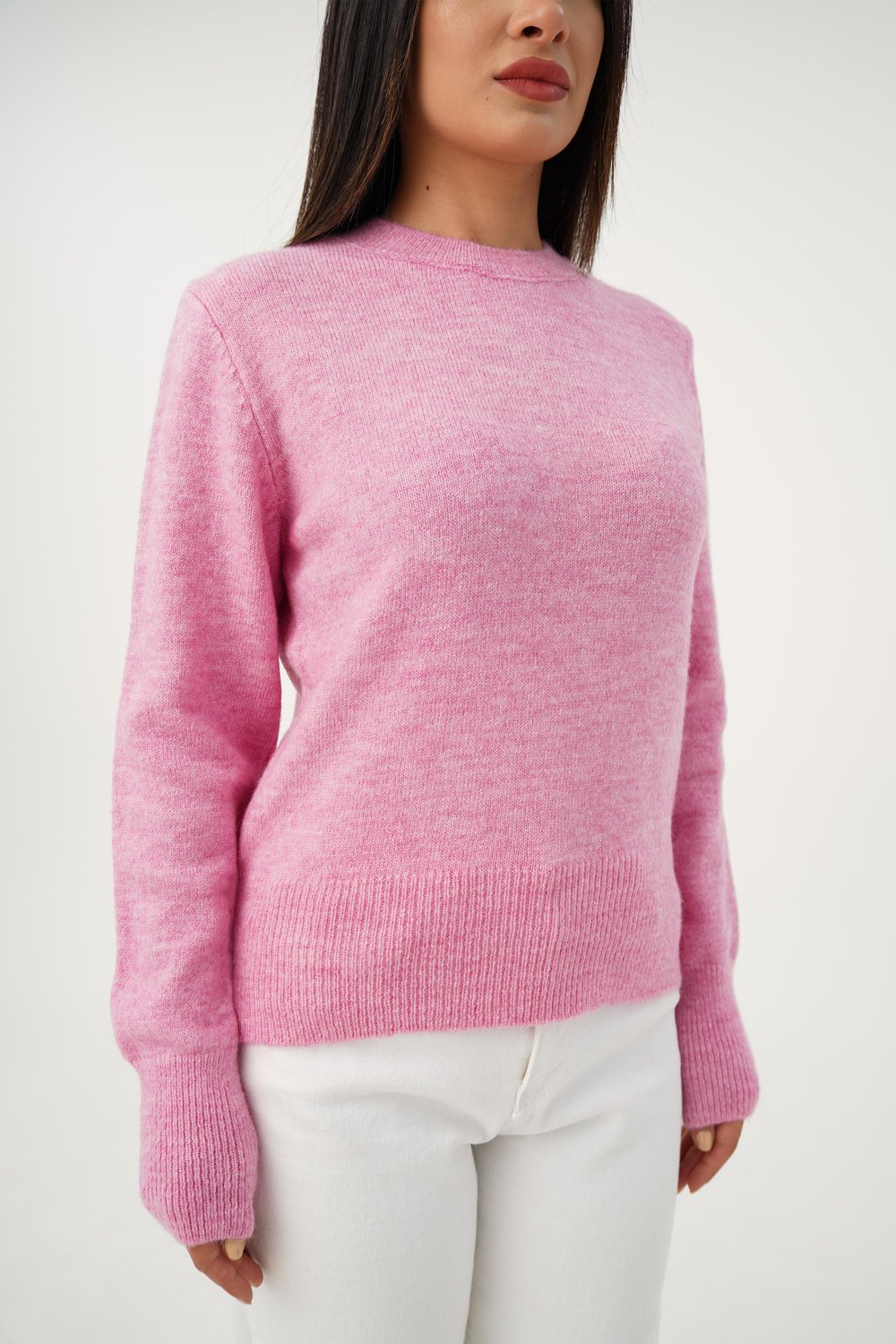 Bisiklet Yaka Düz Model Pembe Triko Kazak