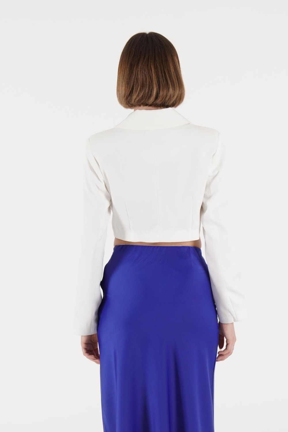 Çift Düğmeli Beyaz Blazer Crop Ceket