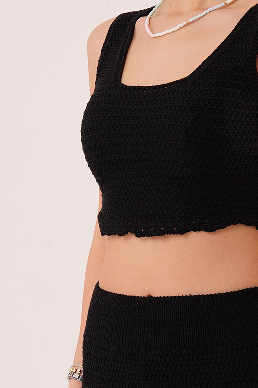 Crop Etek Siyah Triko Takım