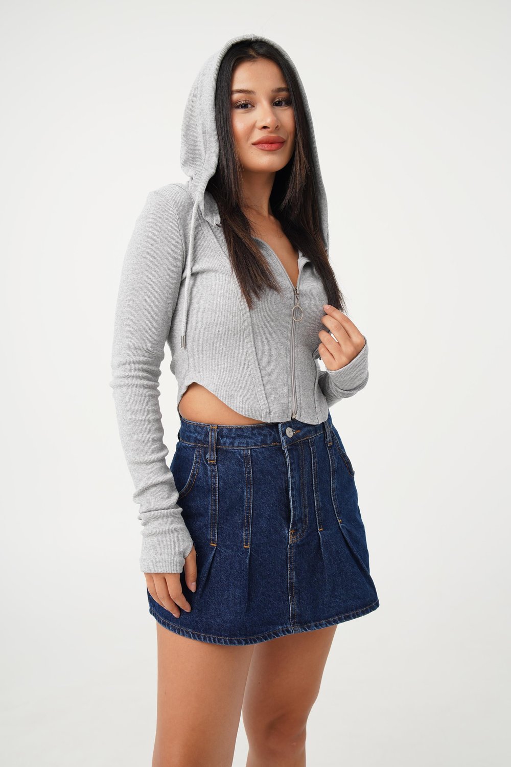 Denim Model Cepli Dikiş Detay Kot Mini Etek