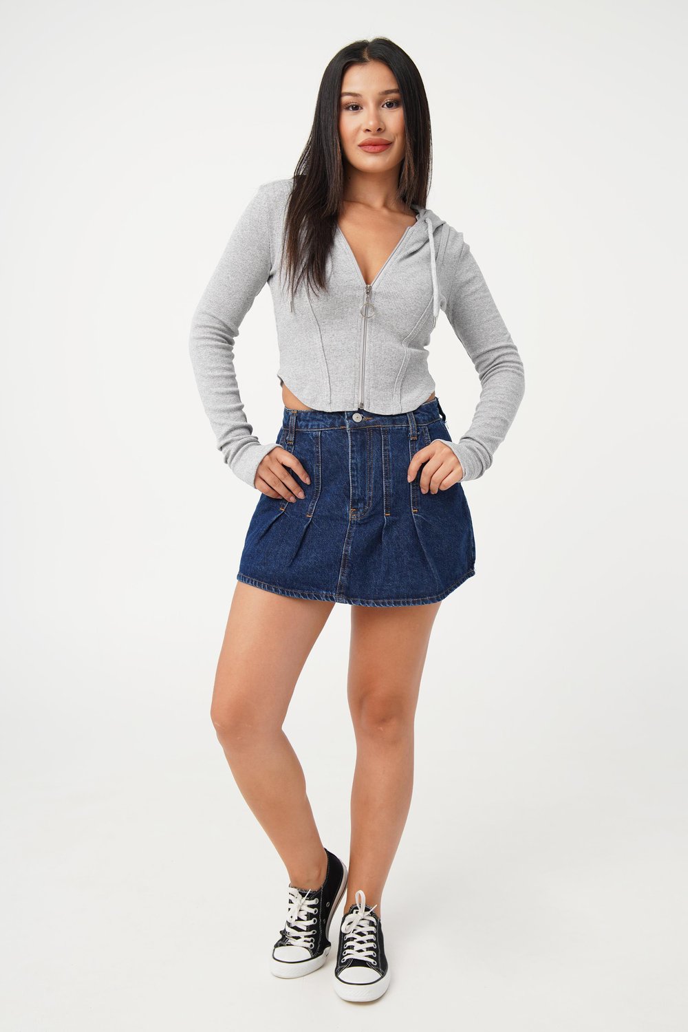 Denim Model Cepli Dikiş Detay Kot Mini Etek