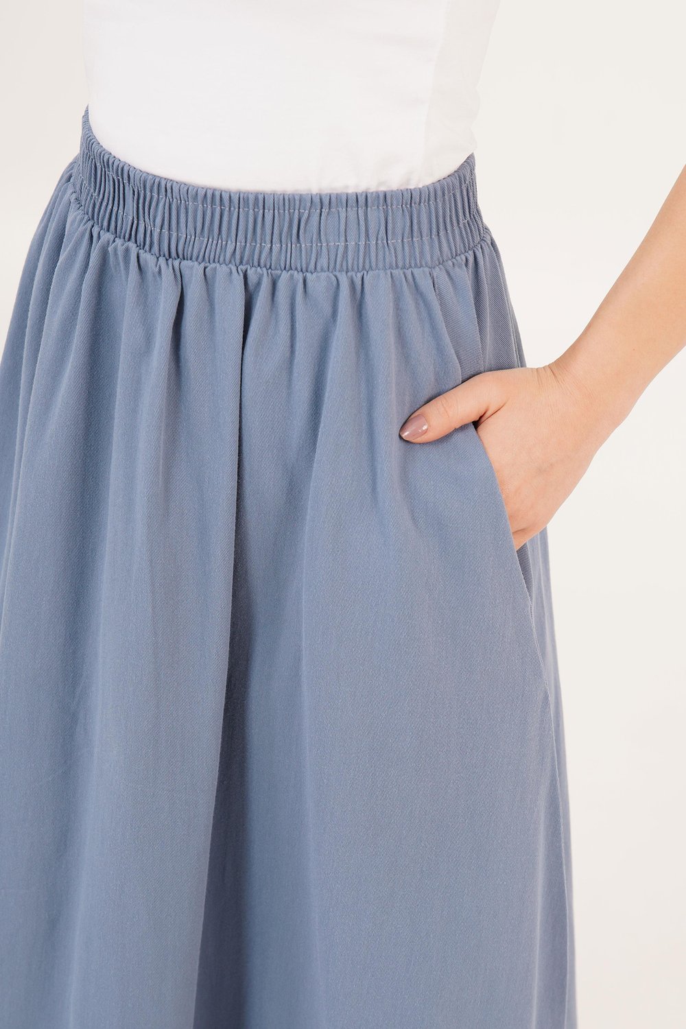 Bel Lastikli Cepli Gabardin İndigo Etek