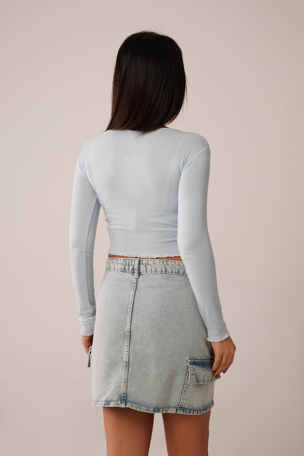 Geniş Yaka Bebe Mavisi Basic Body Bluz