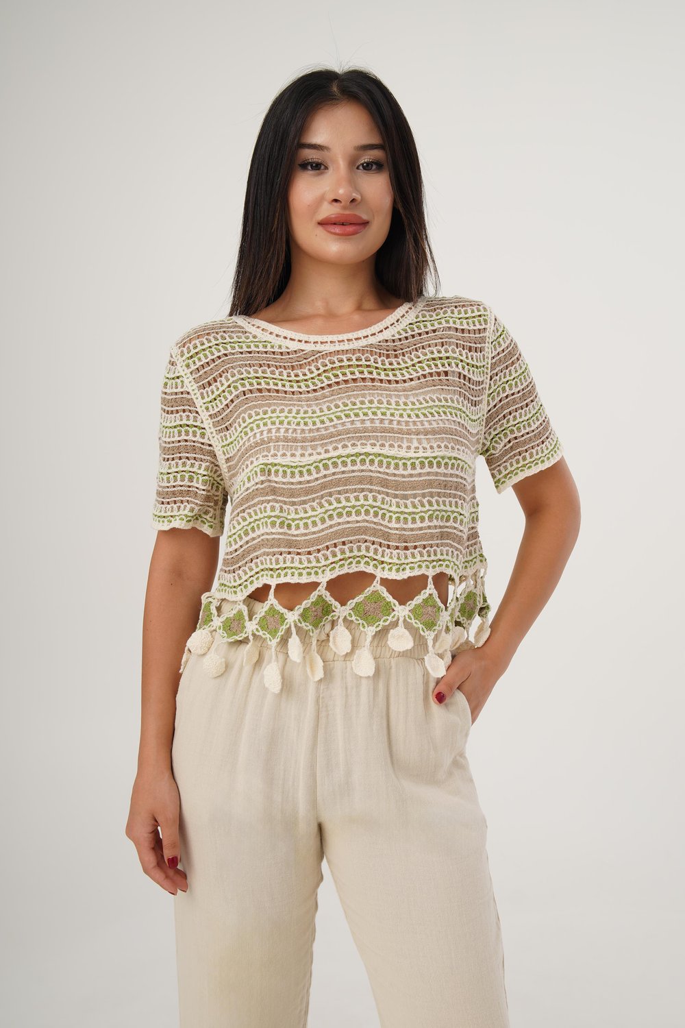 Kısa Kol Örgü Model Taba Crop