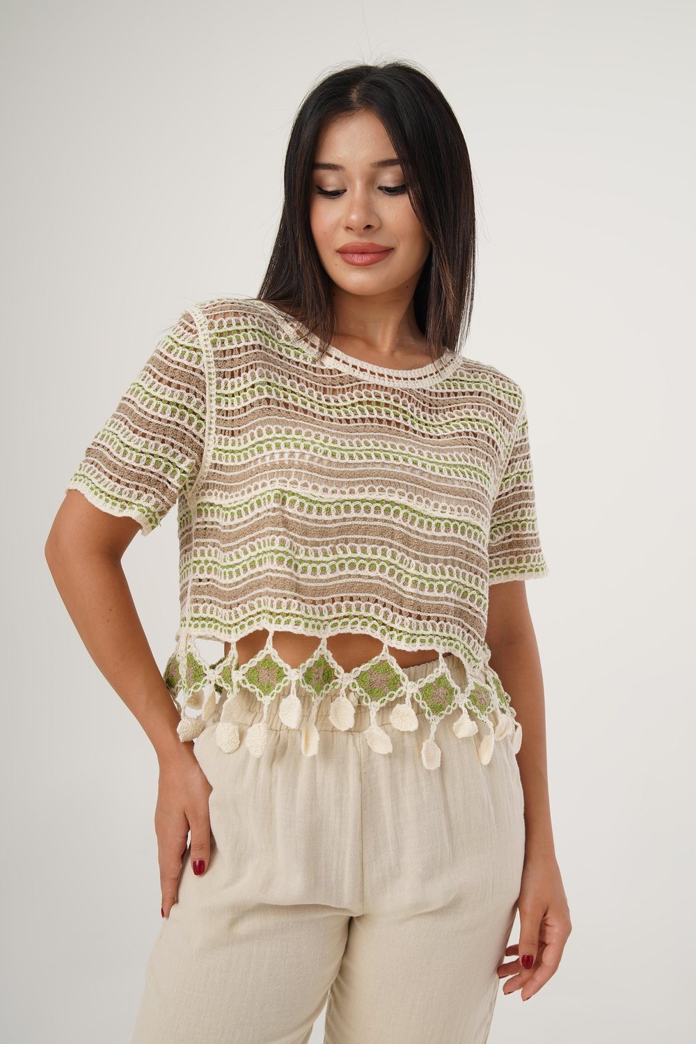 Kısa Kol Örgü Model Taba Crop