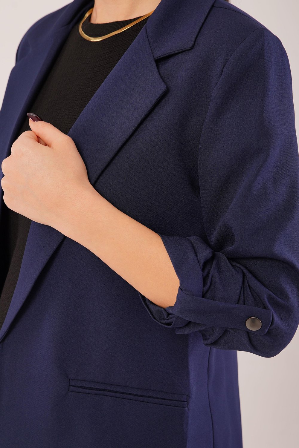 Kol Büzgü Detay Blazer Lacivert Ceket