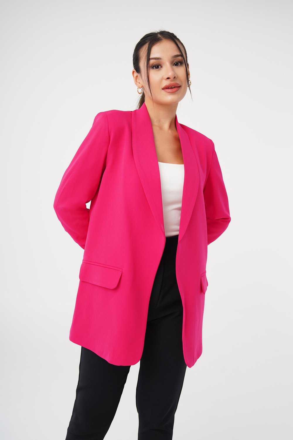 Kol Ucu Büzgü Detay Fuşya Blazer Ceket