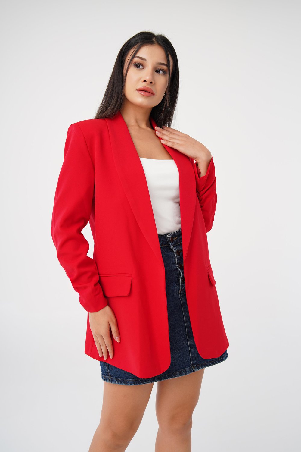 Kol Ucu Büzgü Detay Kırmızı Blazer Ceket