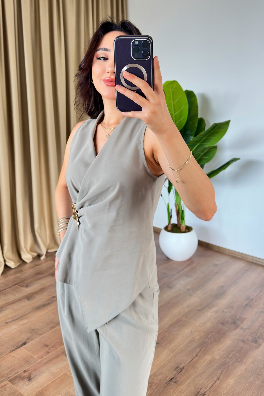 Kolsuz Model Tokalı Haki İkili Takım