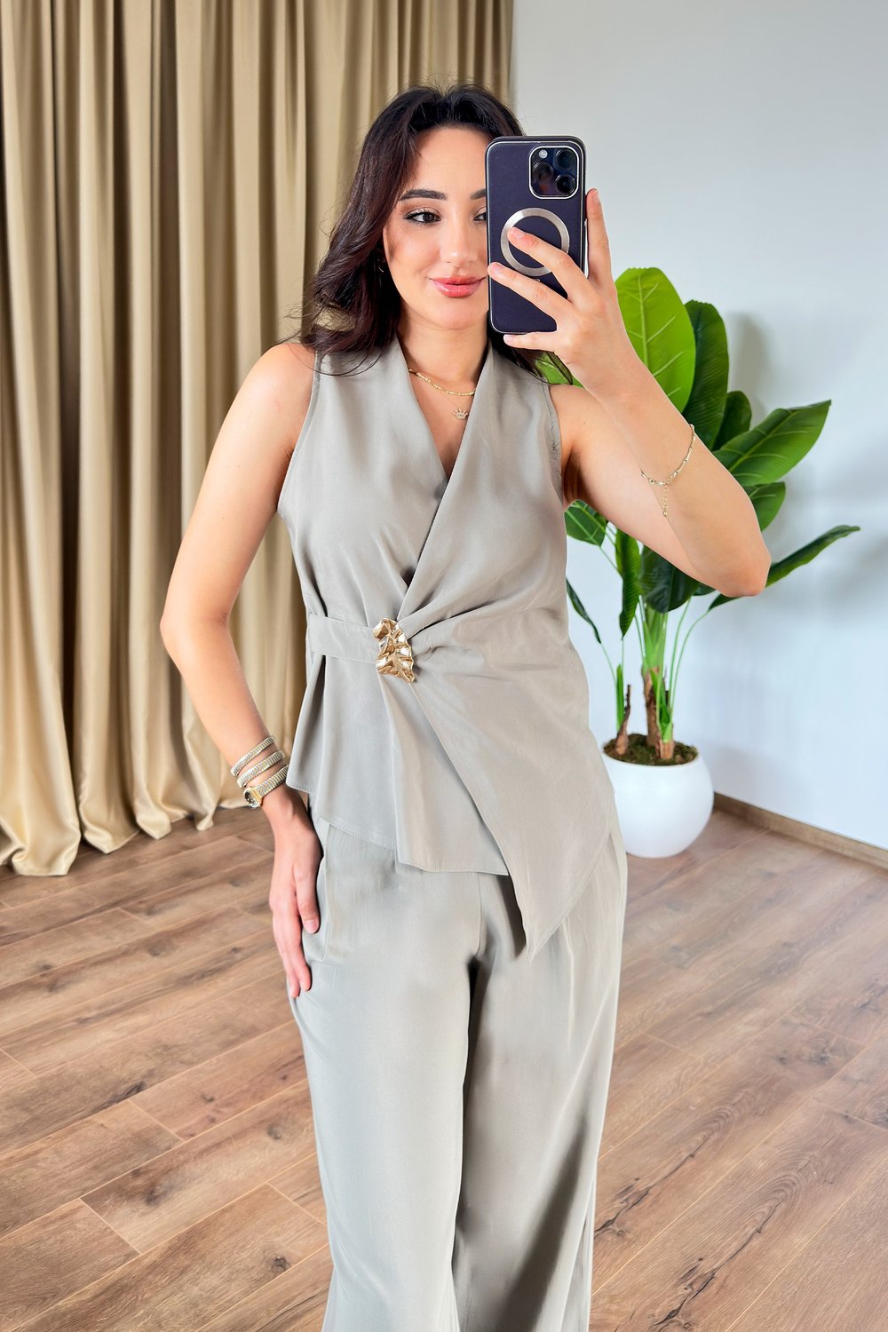 Kolsuz Model Tokalı Haki İkili Takım