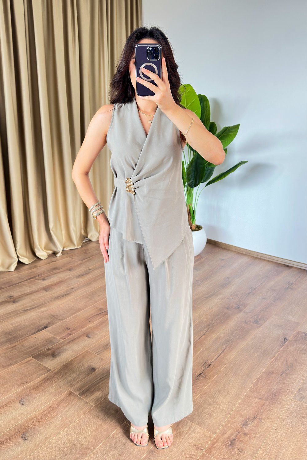 Kolsuz Model Tokalı Haki İkili Takım