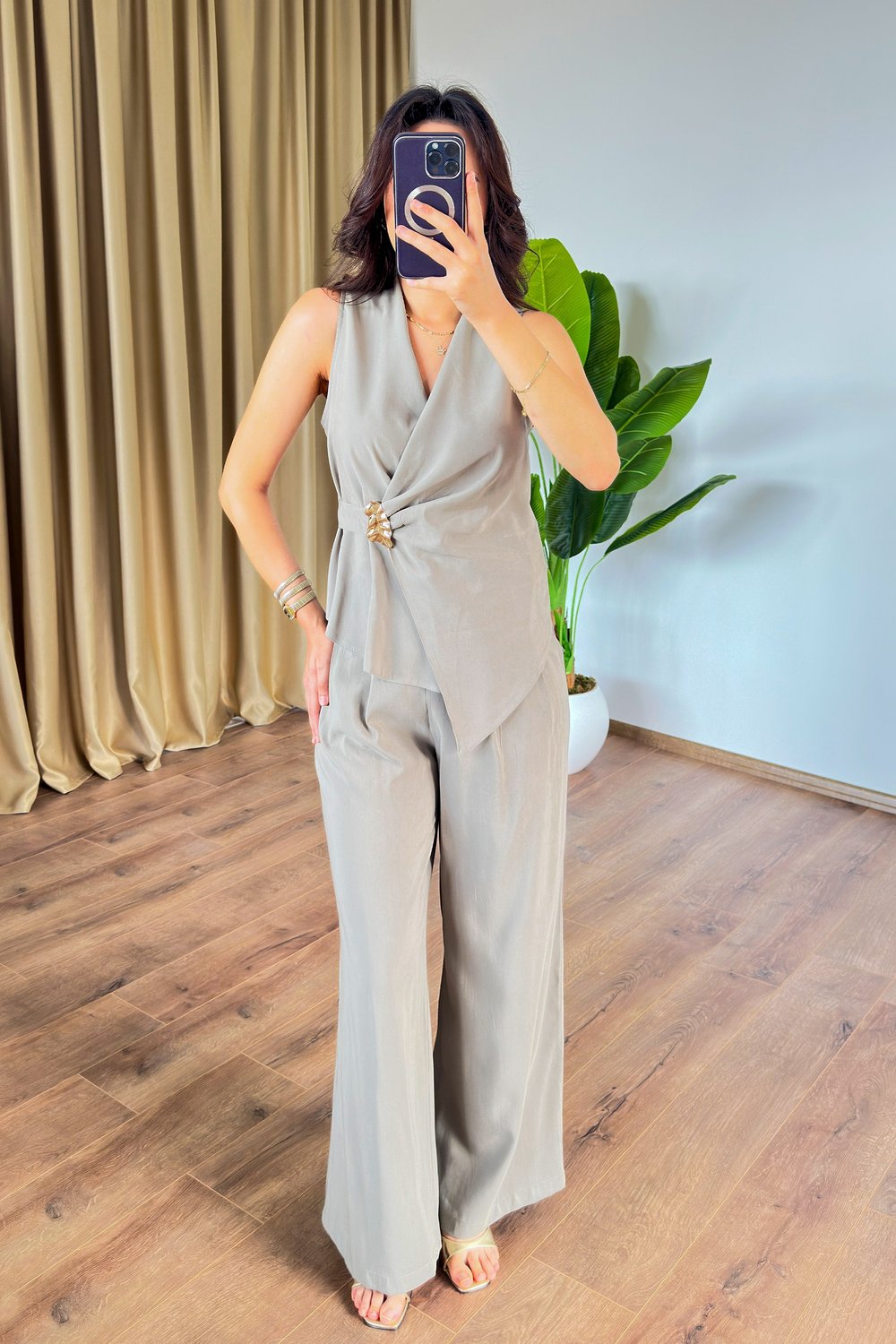 Kolsuz Model Tokalı Haki İkili Takım