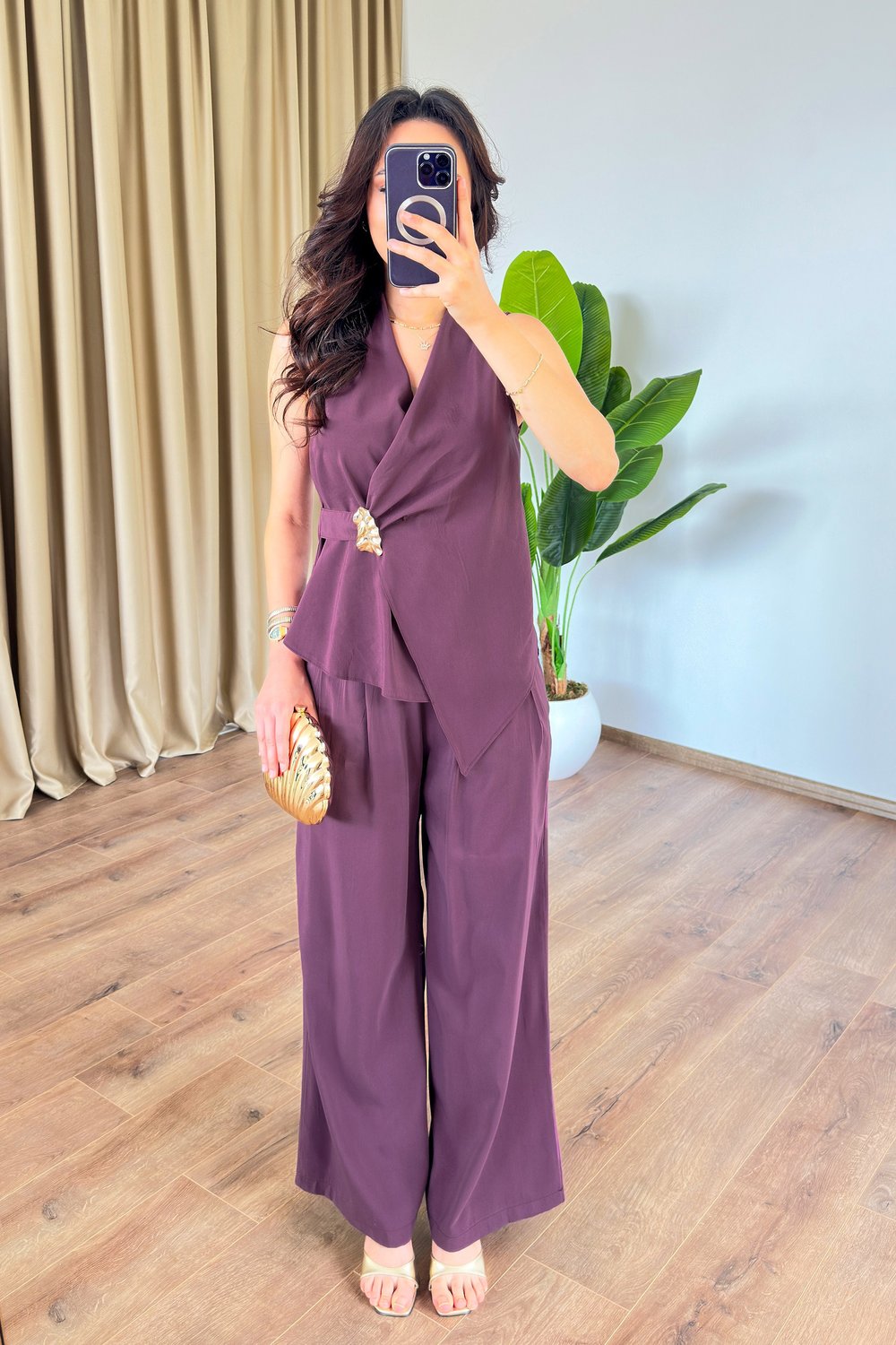 Kolsuz Model Tokalı Mürdüm İkili Takım