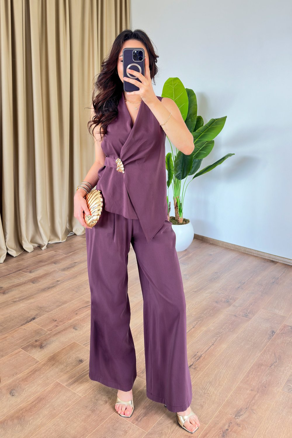 Kolsuz Model Tokalı Mürdüm İkili Takım