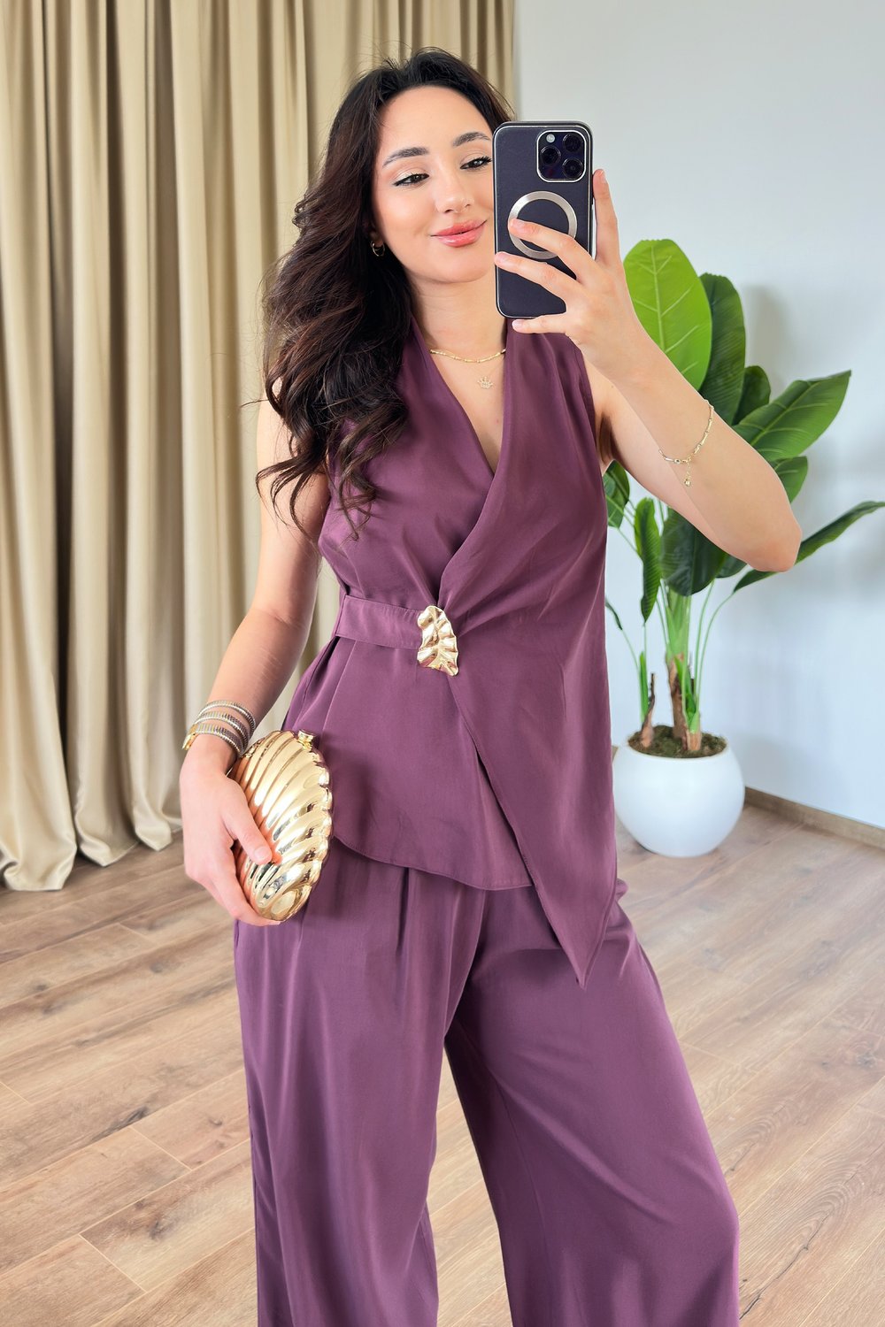Kolsuz Model Tokalı Mürdüm İkili Takım