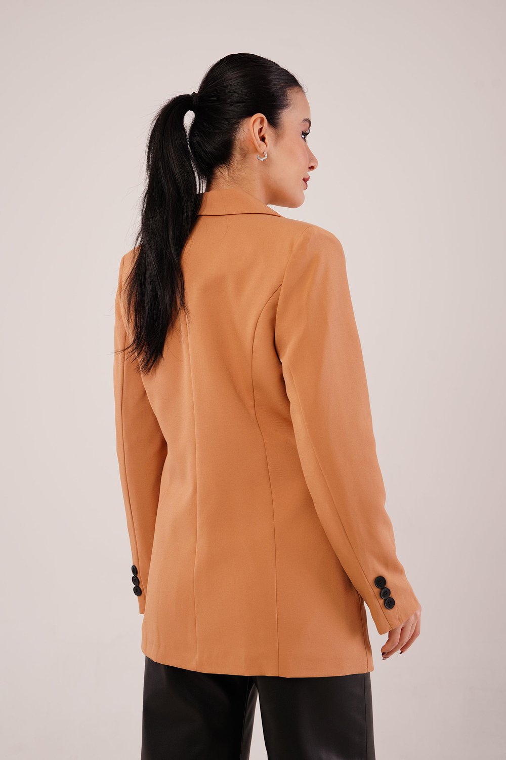 Kruvaze Düğmeli Camel Blazer Ceket
