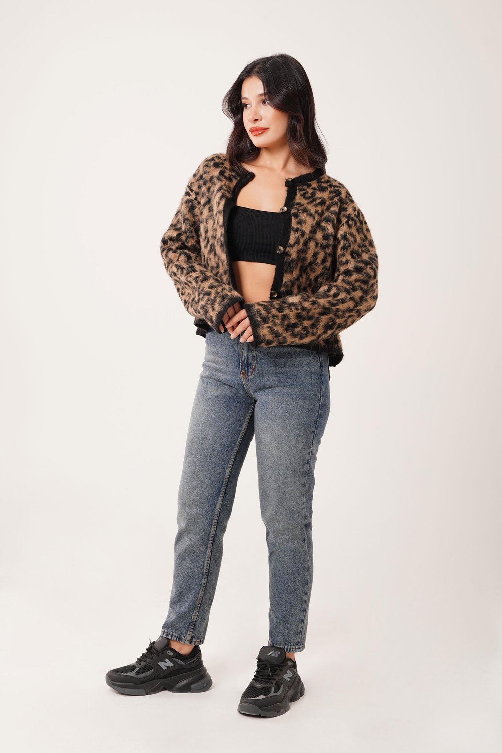 Sakallı Leopar Model Camel Triko Hırka