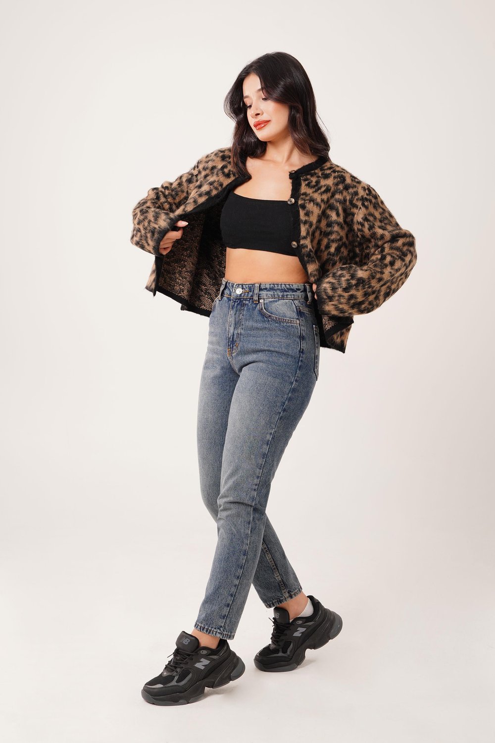 Sakallı Leopar Model Camel Triko Hırka