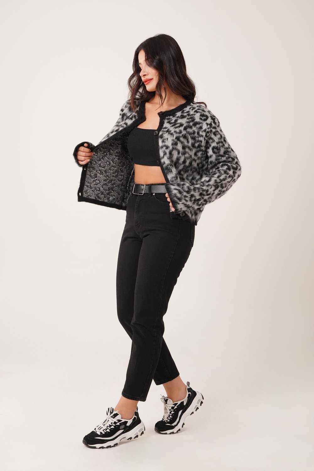 Sakallı Leopar Model Gri Triko Hırka