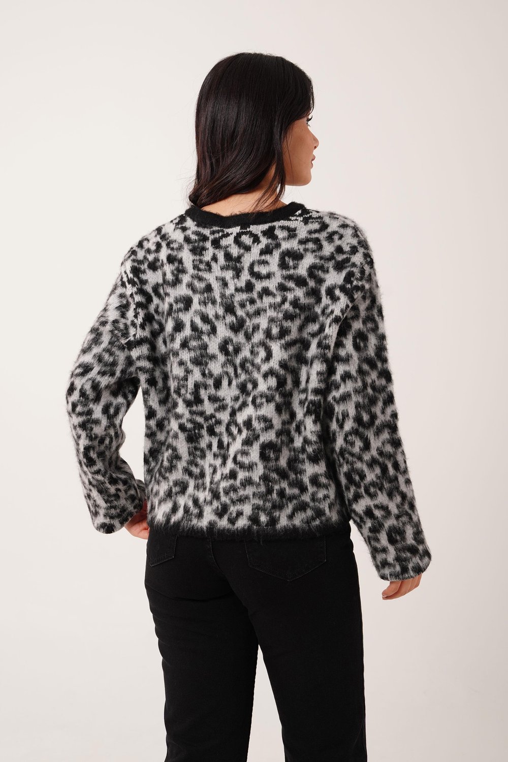 Sakallı Leopar Model Gri Triko Hırka