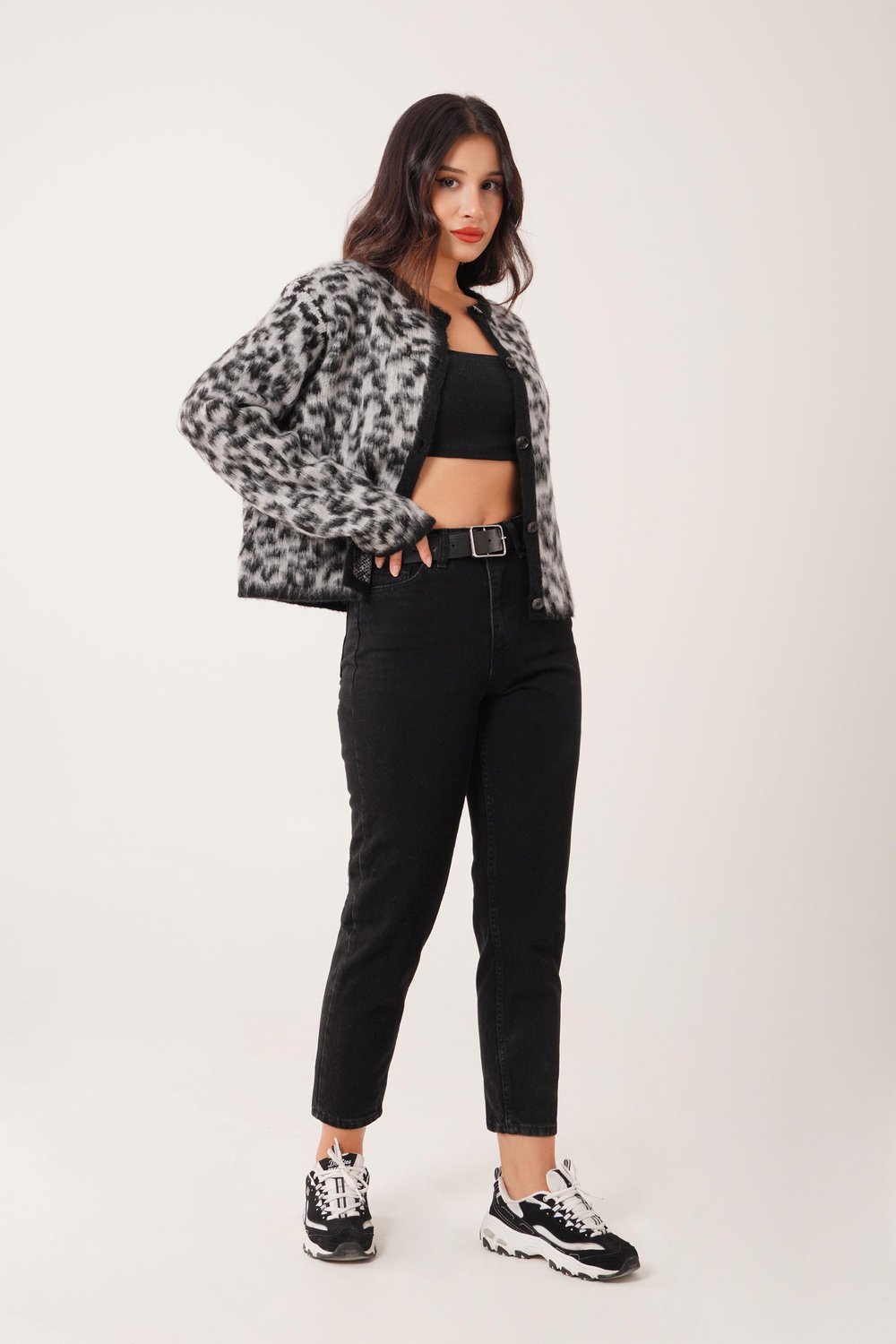 Sakallı Leopar Model Gri Triko Hırka