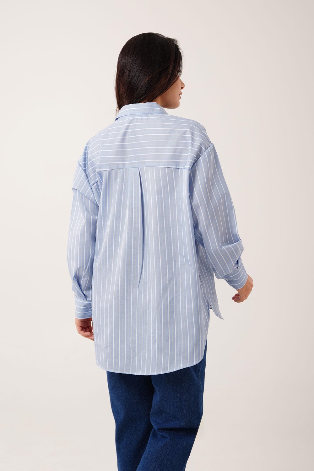 Oversize Model Çizgili Mavi Gömlek