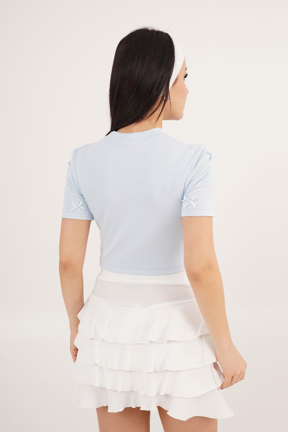 Fiyonk Detaylı Bebe Mavisi Crop Tişört