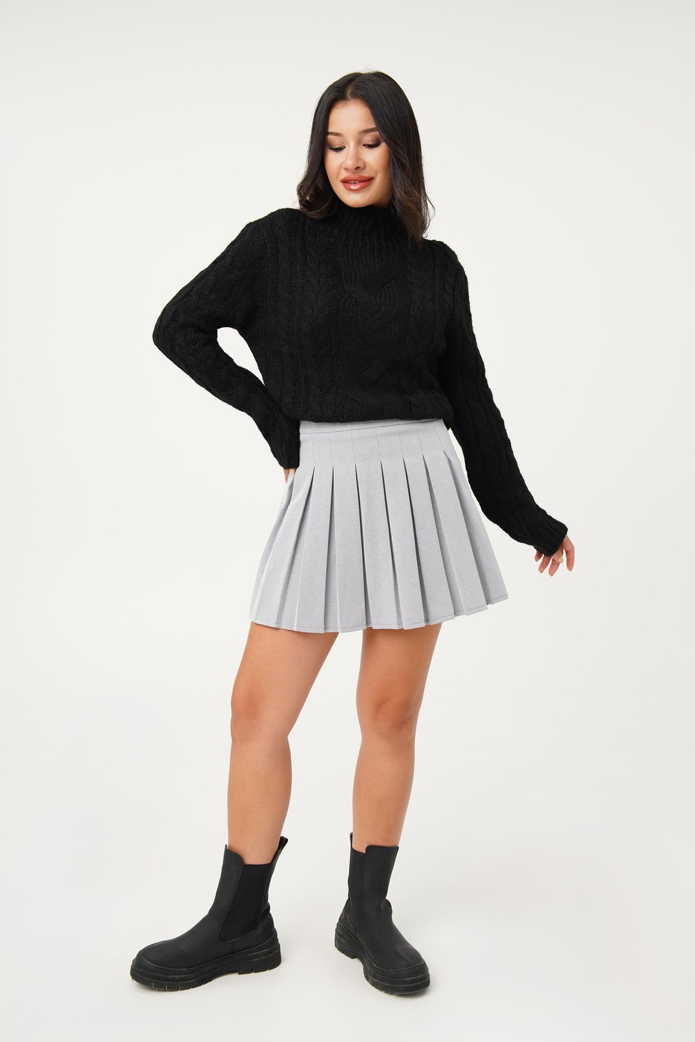 Sarmal Örgü Model Siyah Triko Kazak