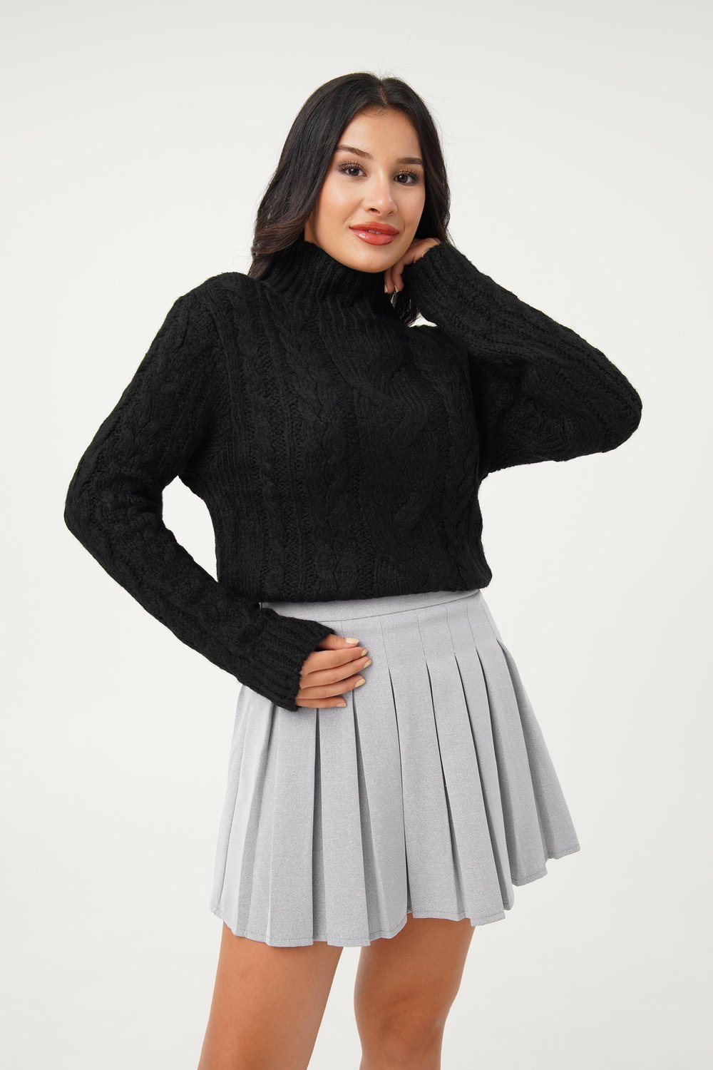 Sarmal Örgü Model Siyah Triko Kazak