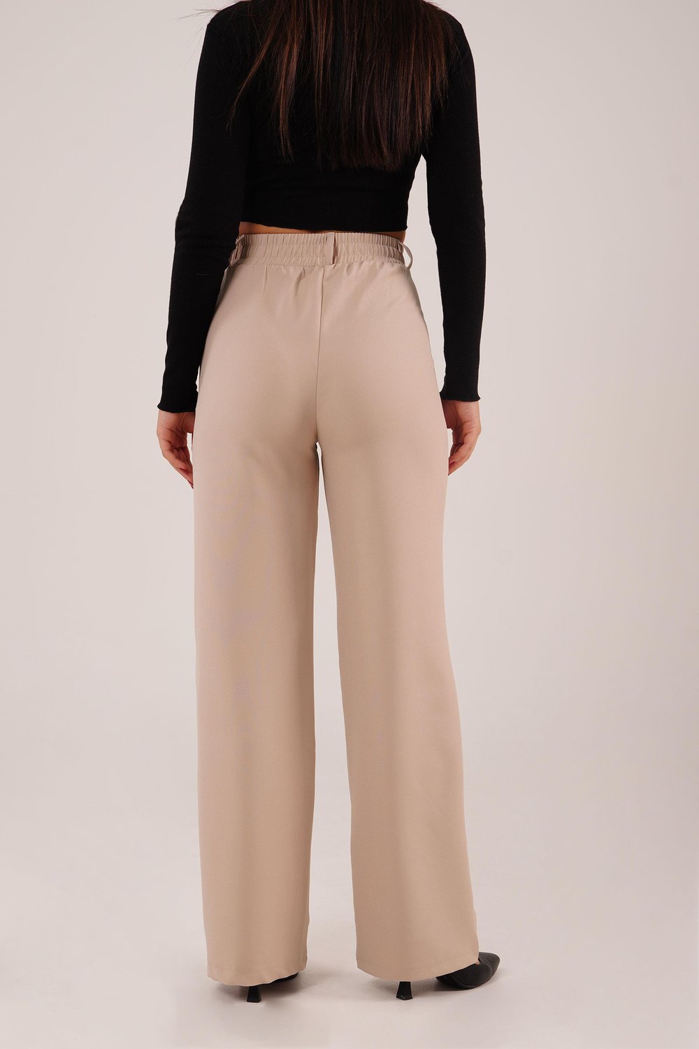 Tek Düğme Cepli Palazzo Camel Pantolon