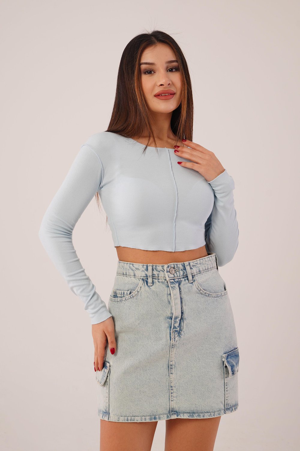 Ters Dikişli Basic Bebe Mavisi Body Bluz