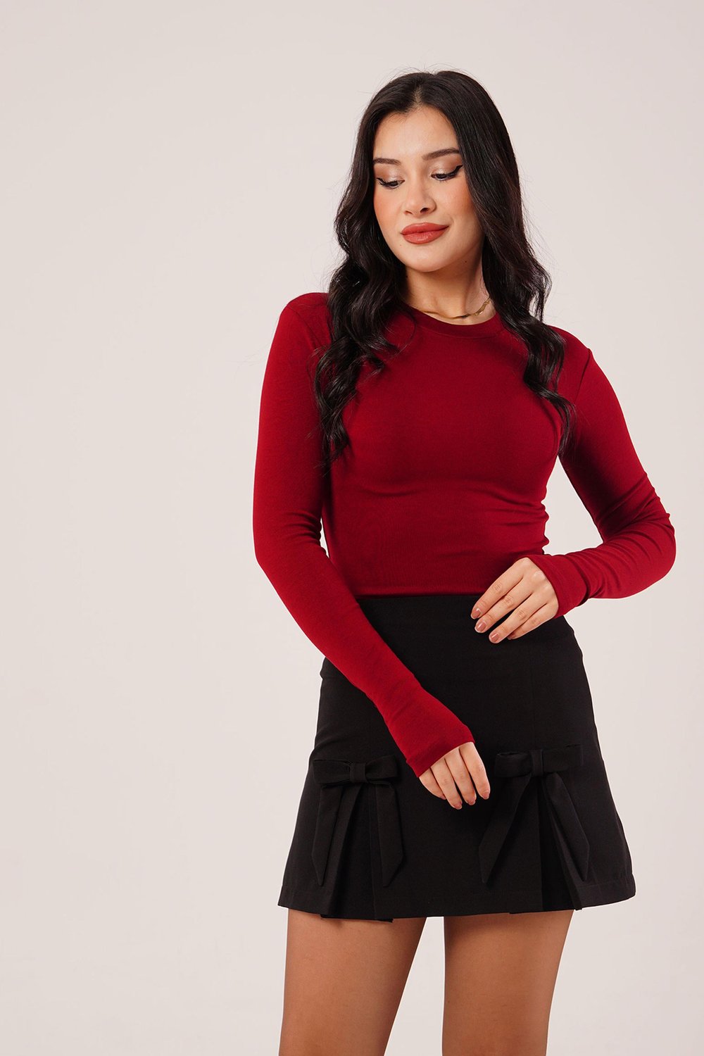 Uzun Kollu Basic Bordo Bluz