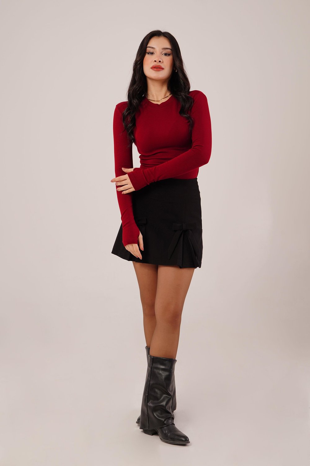 Uzun Kollu Basic Bordo Bluz