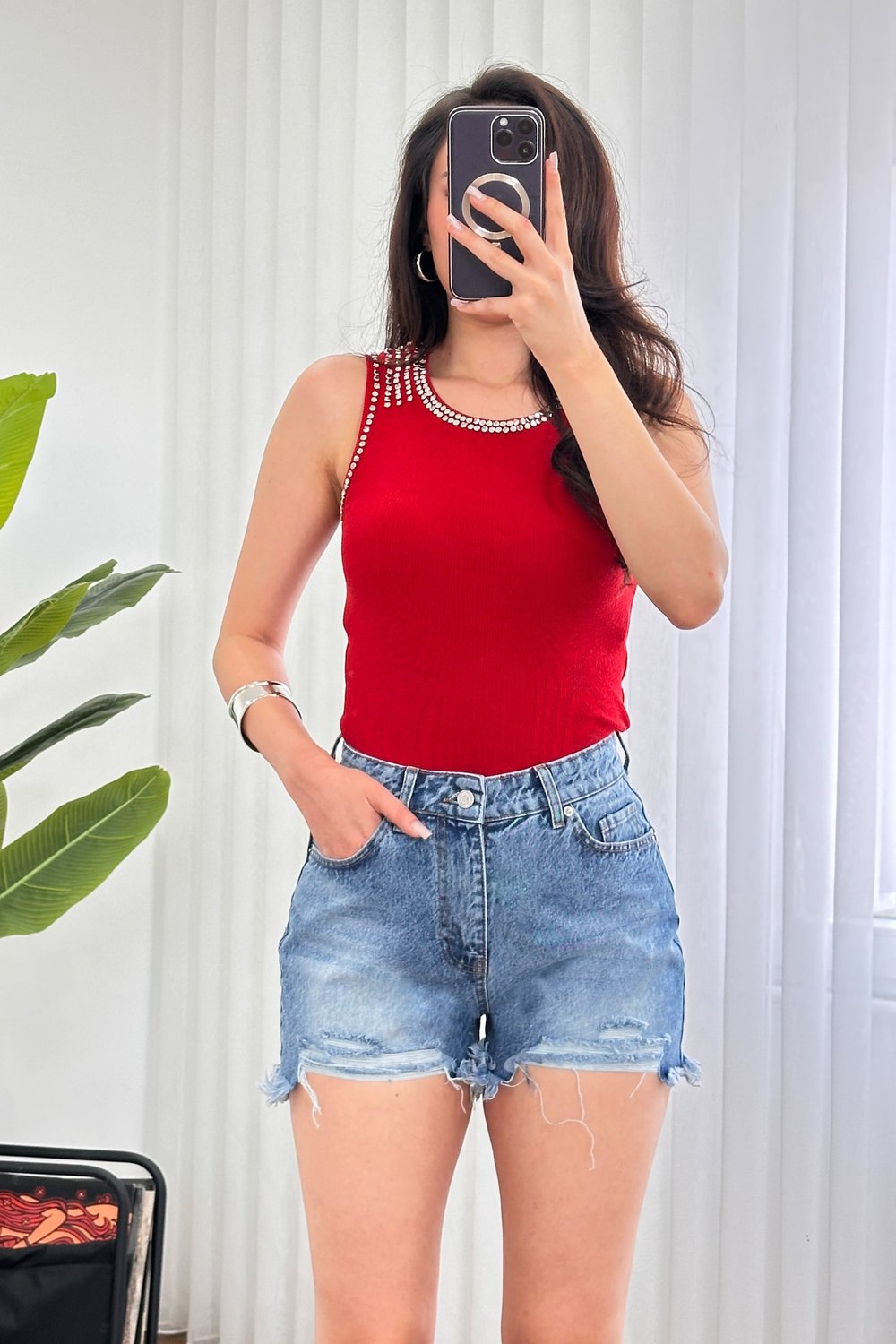 Yüksek Bel Distressed Kot Denim Şort