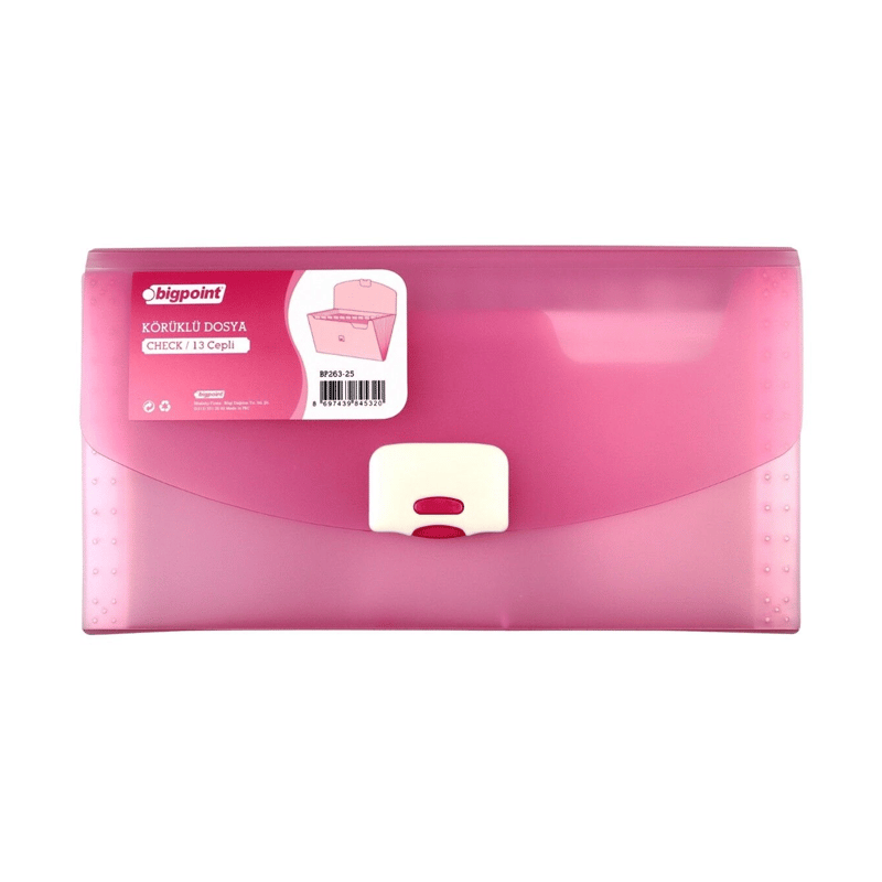 Bigpoint Çıtçıtlı 13 Cepli Zarf Yatay Dosya Körüklü Pembe