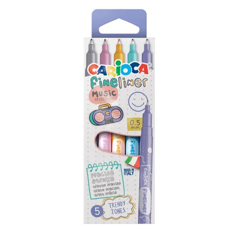 Carioca Fineliner İnce Uçlu Keçeli Kalem 5 Renk Music