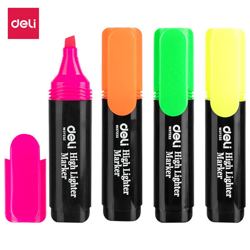 Deli Fosforlu Kalem 4Lü Paket Sarı-Yeşil-Turuncu-Pembe 37232