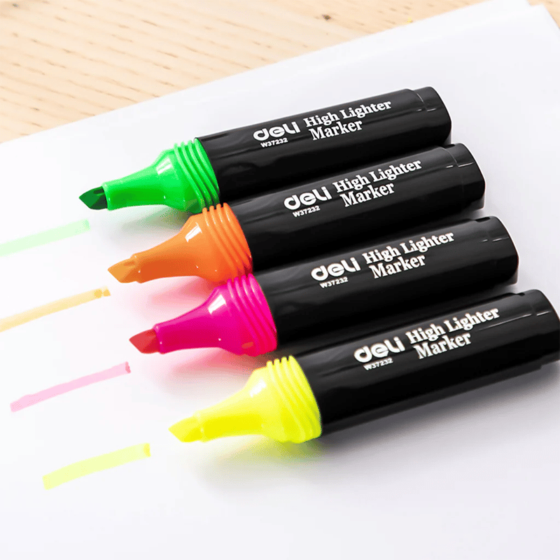 Deli Fosforlu Kalem 4Lü Paket Sarı-Yeşil-Turuncu-Pembe 37232