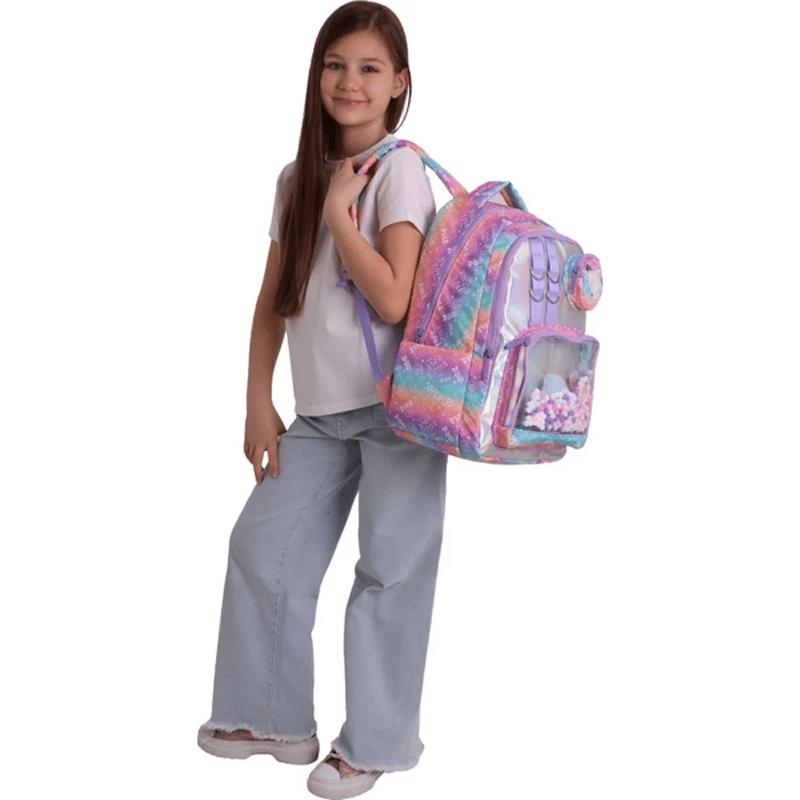 Kaukko Kids Kız Çocuk Renk Geçişli Lila Peluş Aksesuarlı Ilkokul Okul Sırt Çantası - L5348