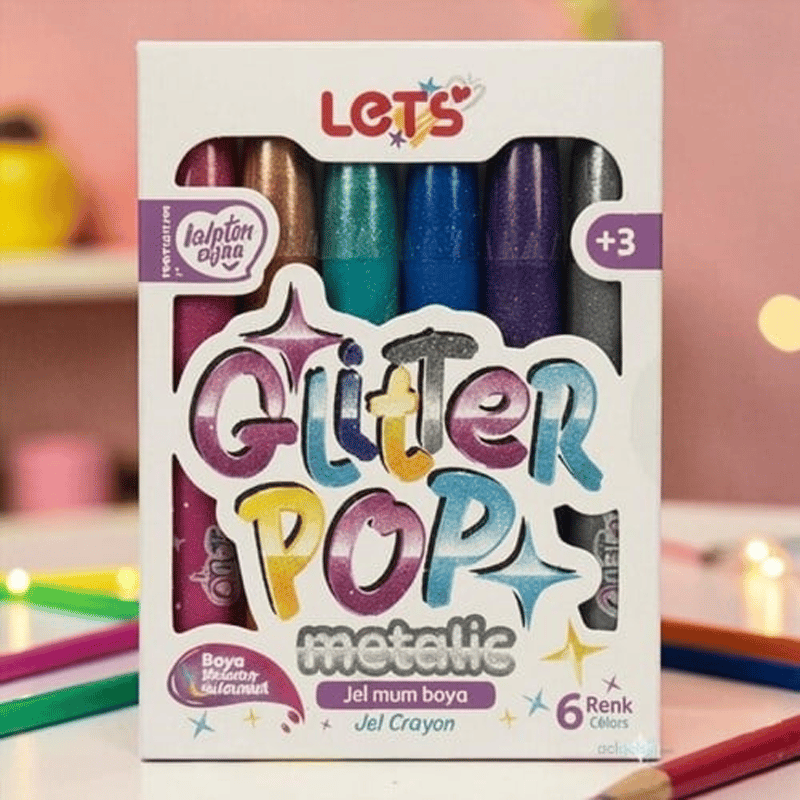 LETSLETS 6 Renk Glitterpop Metalik Jel Mum Boya8680679821223
