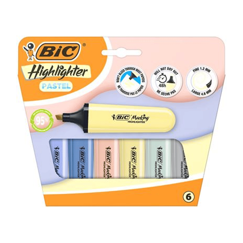 BİCMARKING FLAT HIGHLIGHTER  6'LI KUTU PASTEL3086124138154