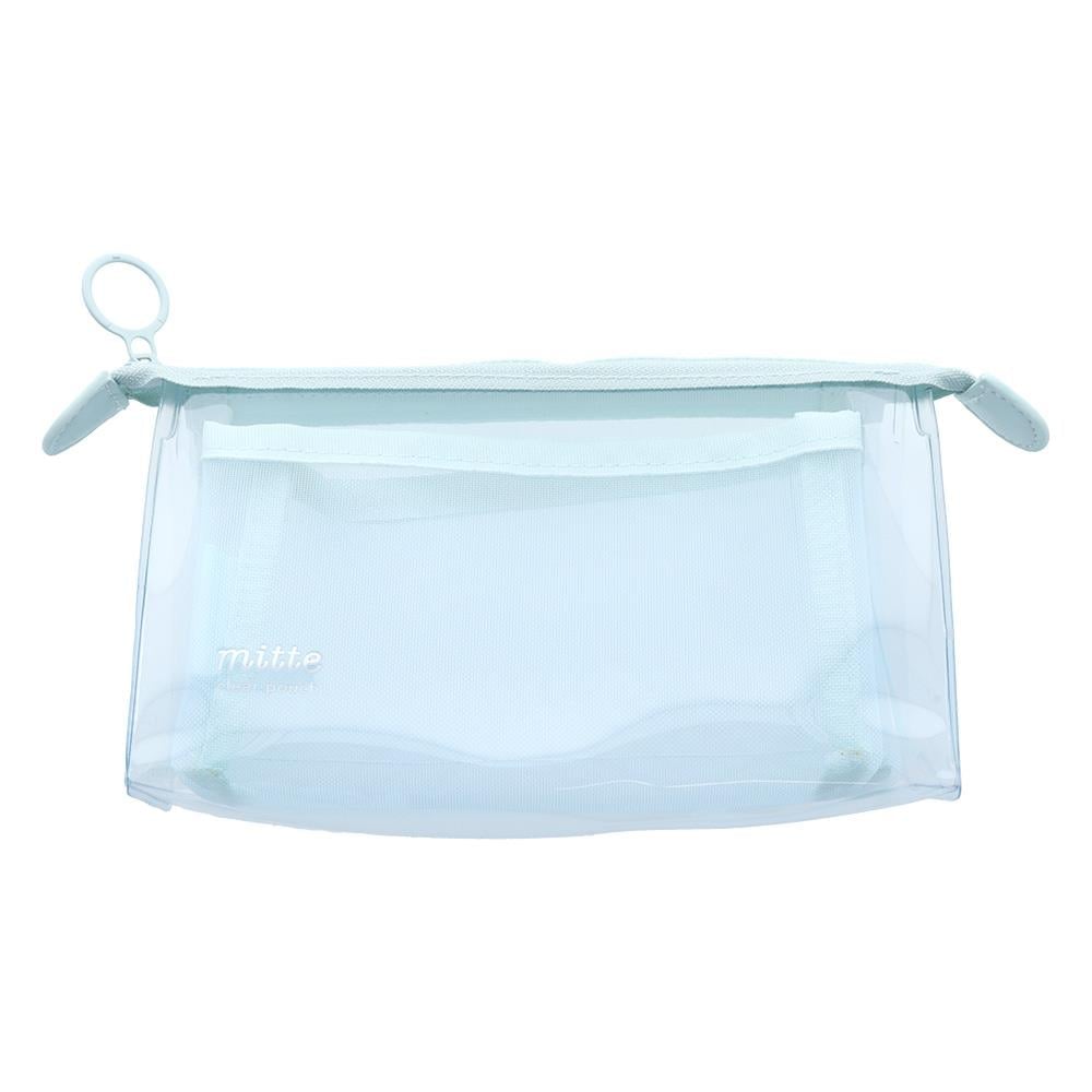 Mitte Çift Bölmeli Şeffaf Pouch Kalemlik Mavi