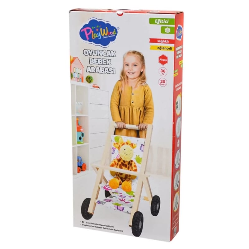 Playwood Ahşap Oyuncak Bebek Arabası
